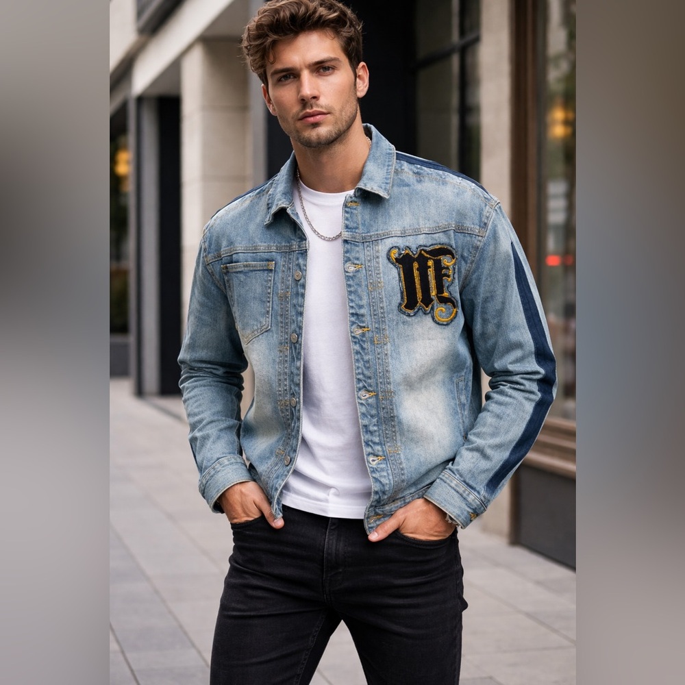 Mens Jean Jacket XL Denim Mad Blue Slim Fit